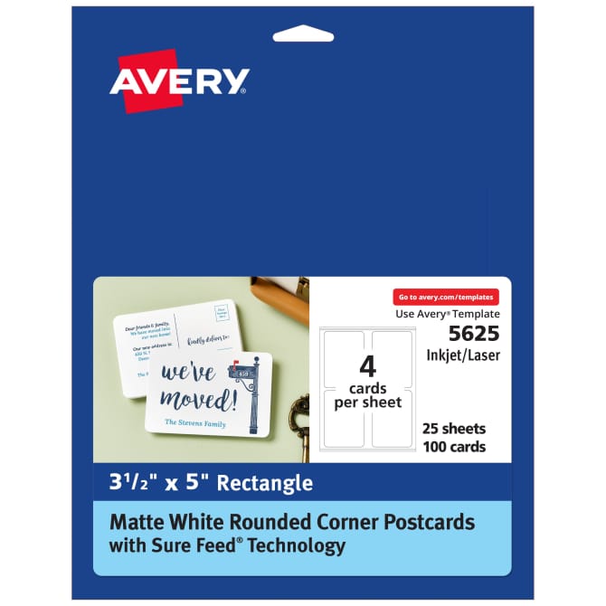 Avery® Postcards with Rounded Corners and Sure Feed® Technology, 31/2